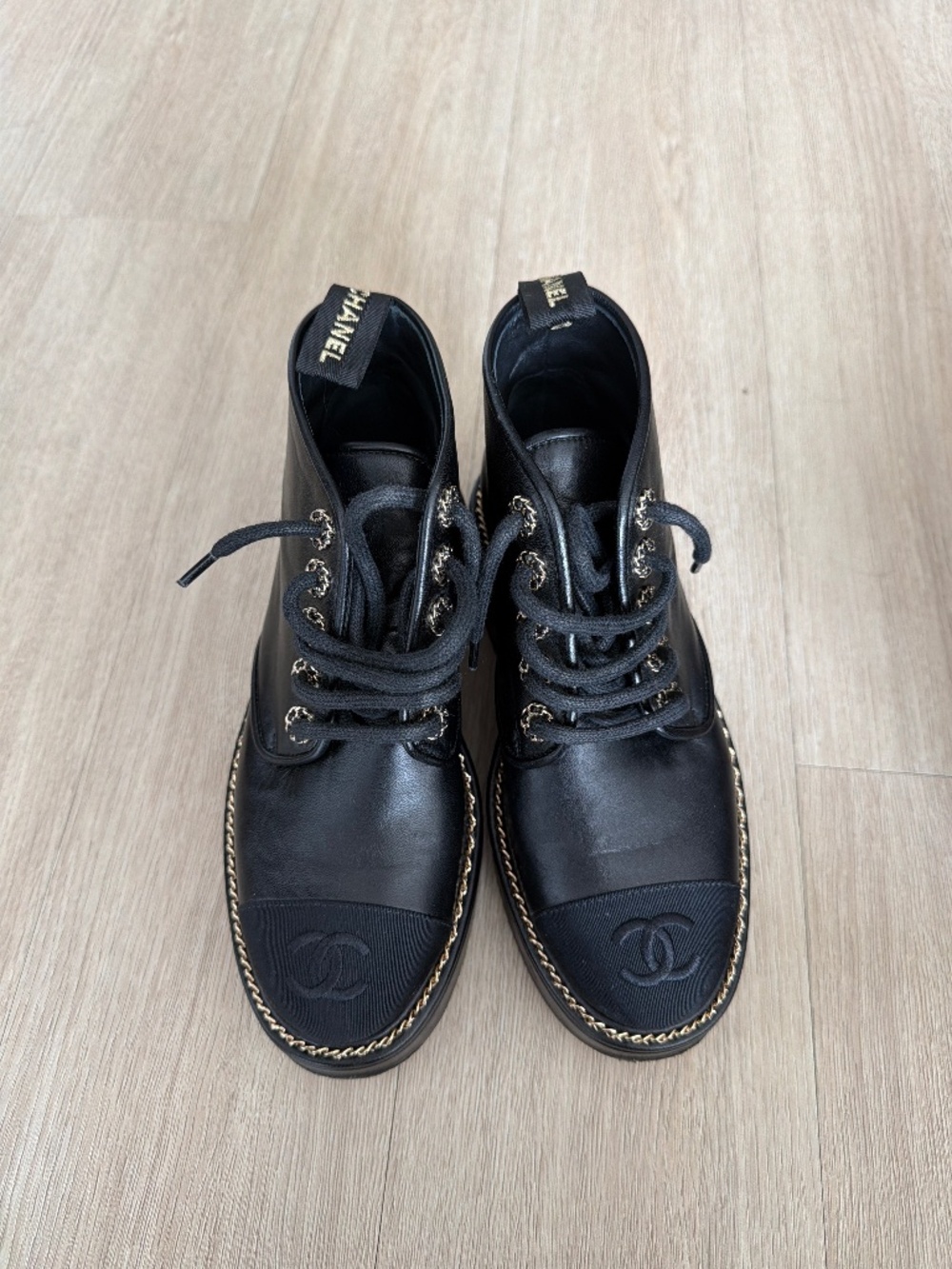 Chanel Chain Combat Boots – Black – Size 36 1/2 - Picture 1 of 5